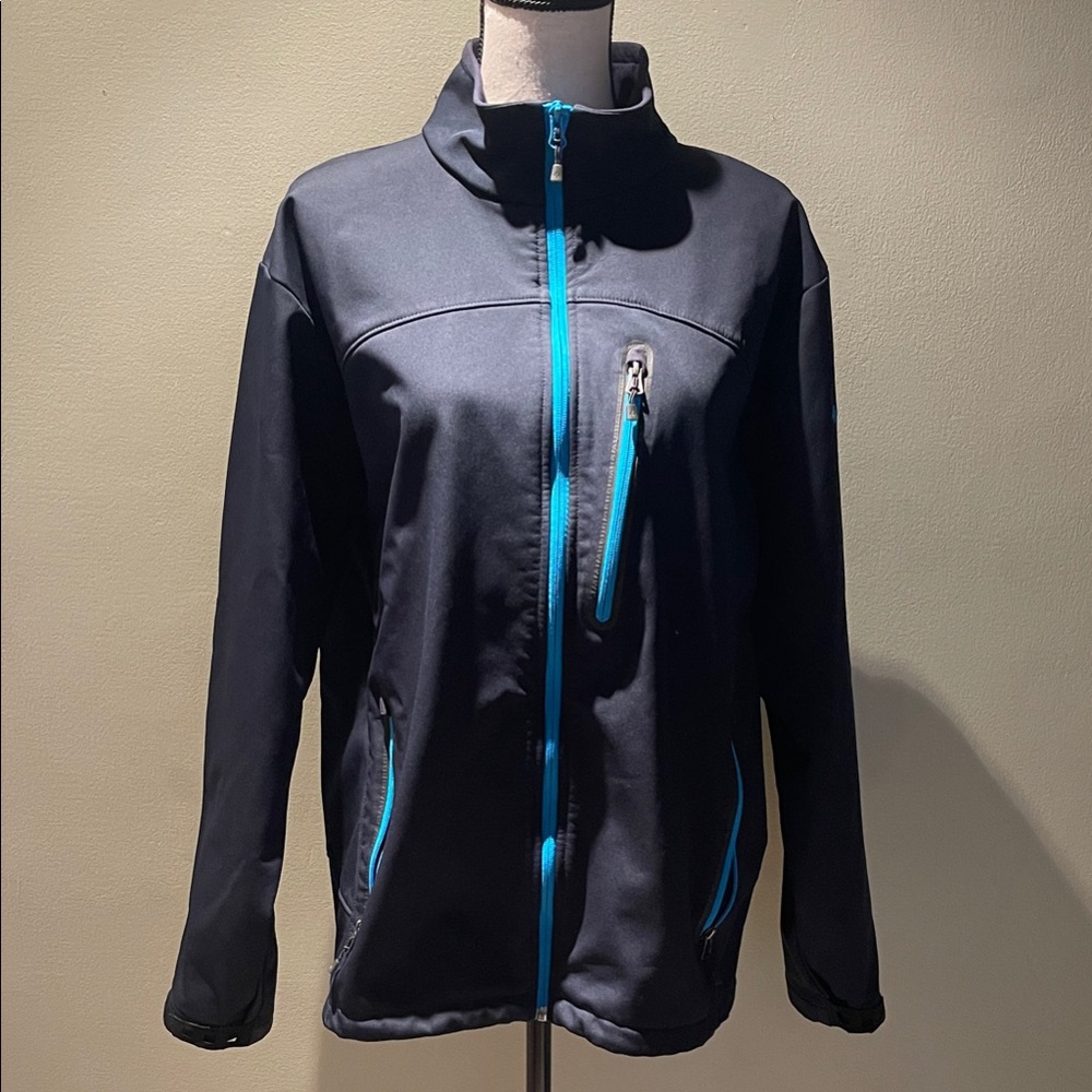Columbia Dark Jacket with Bright Blue Zippers